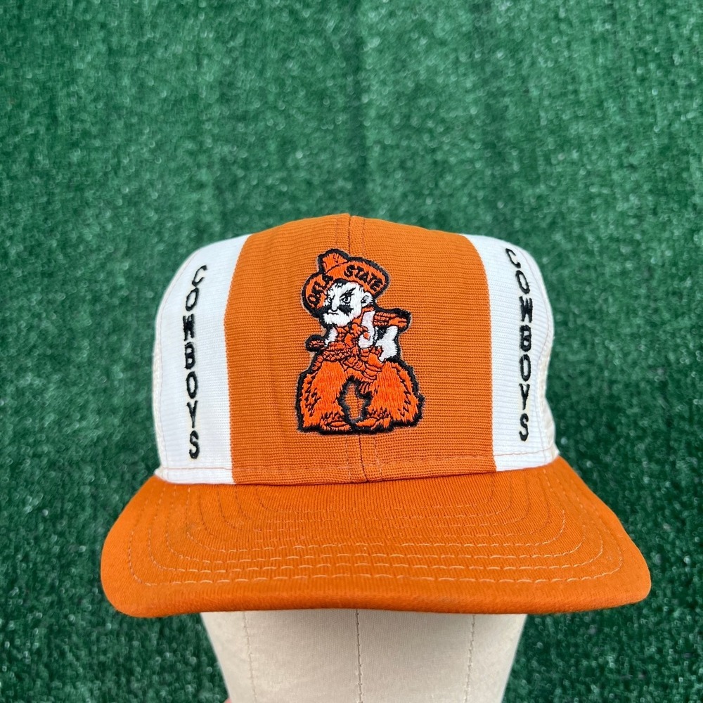 VTG Oklahoma State Cowboys Lucky Stripes Trucker Hat Men Adjustable Orange White